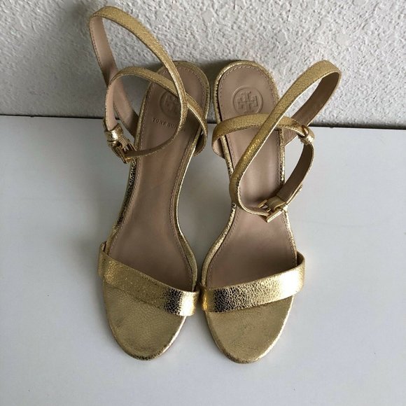 Tory Burch Women's Elana Sandals Size 8.5 M Metallic Gold Strappy Heels 85 mm - Picture 6 of 12